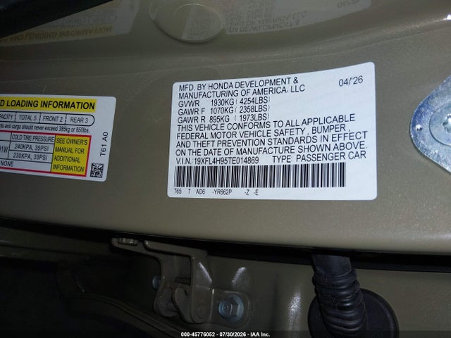 19XFL4H95TE014869 Honda Civic Hybrid Sport Touring