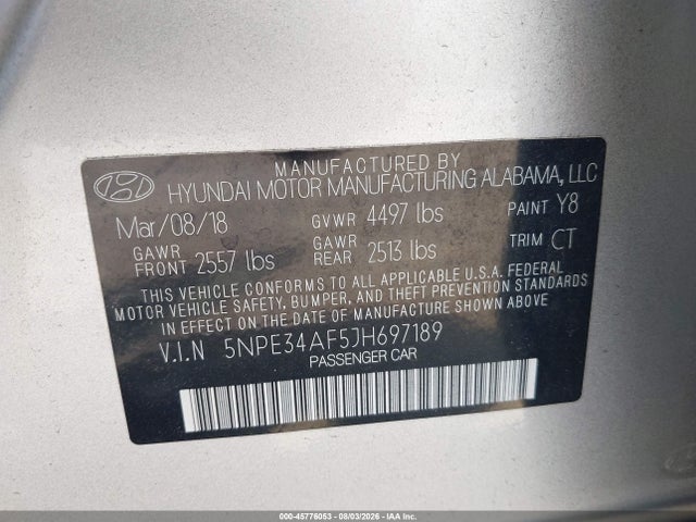 Aukcja sprzedaży 2018 Hyundai Sonata Sport, vin: 5NPE34AF5JH697189, numer aukcji: 45776053