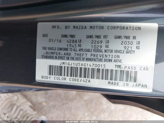 Aukcja sprzedaży 2016 Mazda Mazda6 I Sport, vin: JM1GJ1U5XG1470015, numer aukcji: 45776055