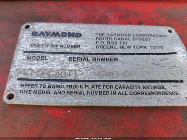 Продажа на аукционе авто 2006 Raym Ba5400 Forklift, vin: 54006C01623, номер лота: 45776062