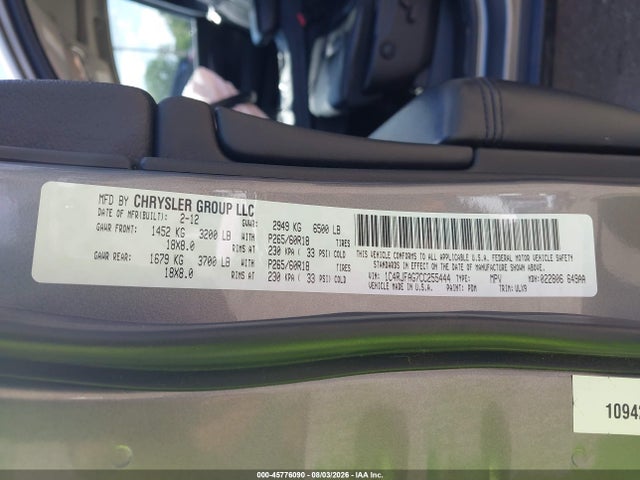 2012 Jeep Grand Cherokee Laredo მანქანა იყიდება აუქციონზე, vin: 1C4RJFAG7CC255444, აუქციონის ნომერი: 45776090