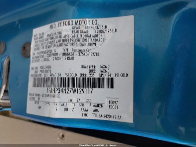Продаж на аукціоні авто 2007 Ford Focus S/se/ses, vin: 1FAHP34N27W129117, номер лоту: 45776100