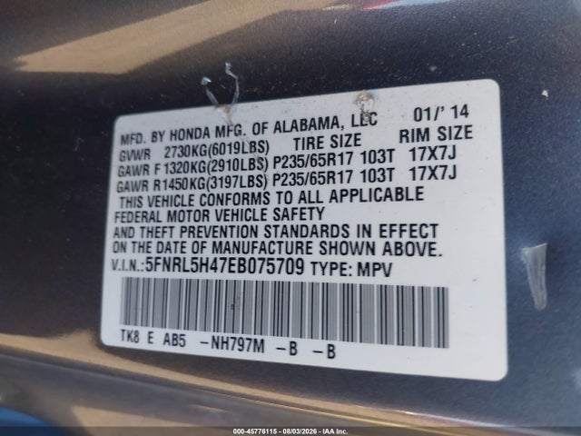 Honda ODYSSEY EX 2014 5FNRL5H47EB075709 Image 9