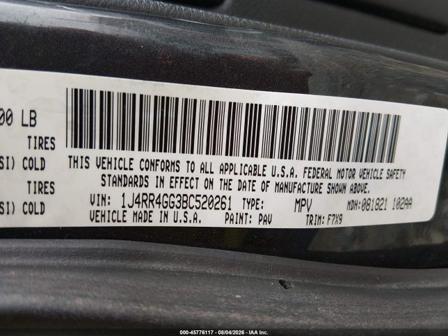 45776117 :رقم المزاد ، 1J4RR4GG3BC520261 vin ، 2011 Jeep Grand Cherokee Laredo مزاد بيع