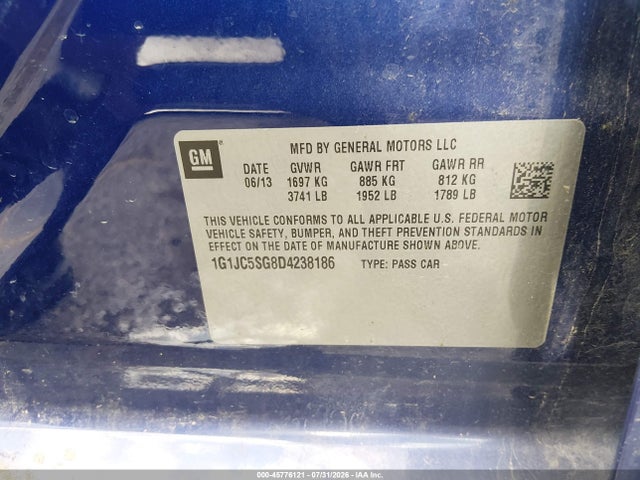 Продажа на аукционе авто 2013 Chevrolet Sonic Lt Auto, vin: 1G1JC5SG8D4238186, номер лота: 45776121