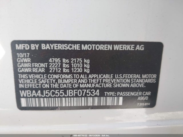 Продажа на аукционе авто 2018 Bmw 440i Gran Coupe, vin: WBA4J5C55JBF07534, номер лота: 45776122