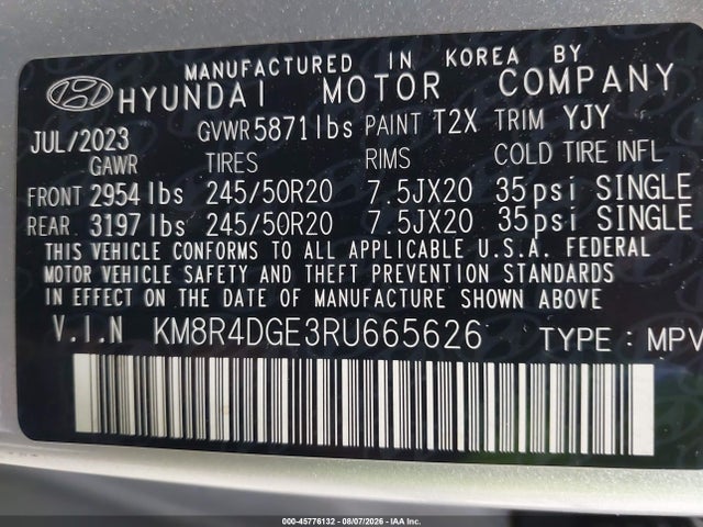 45776132 :رقم المزاد ، KM8R4DGE3RU665626 vin ، 2024 Hyundai Palisade Sel مزاد بيع