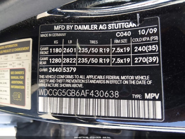 2010 Mercedes-benz Glk 350 მანქანა იყიდება აუქციონზე, vin: WDCGG5GB6AF430638, აუქციონის ნომერი: 45776196