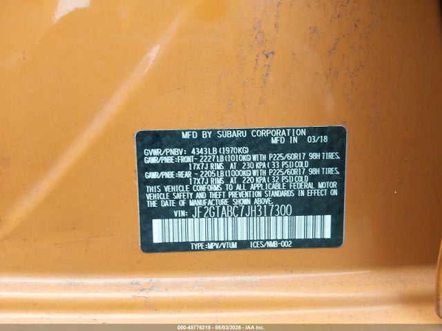 JF2GTABC7JH317300 Subaru Crosstrek 2.0i Premium