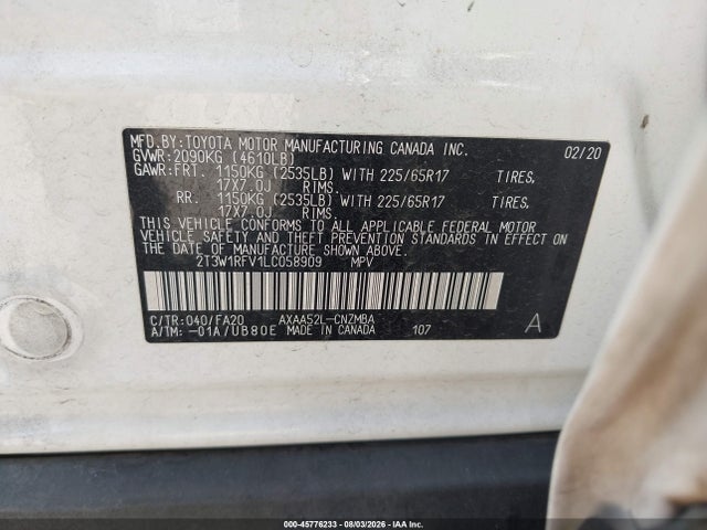 Toyota Rav4 Xle 2020 2T3W1RFV1LC058909 Image 9