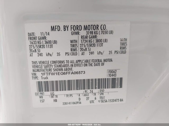 Ford F-150 Lariat 2015 1FTFW1EG6FFA06573 Image 9