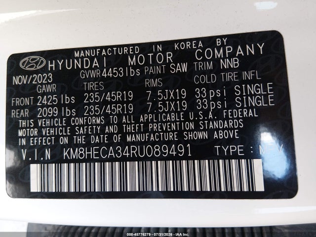 Hyundai Kona Limited 2024 KM8HECA34RU089491 Image 9