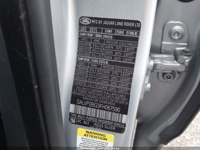 Aukcja sprzedaży 2015 Land Rover Range Rover Evoque Pure, vin: SALVP2BG3FH067590, numer aukcji: 45776289