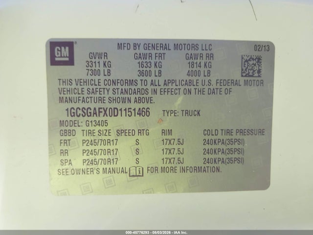 Продаж на аукціоні авто 2013 Chevrolet Express 1500 Work Van, vin: 1GCSGAFX0D1151466, номер лоту: 45776293