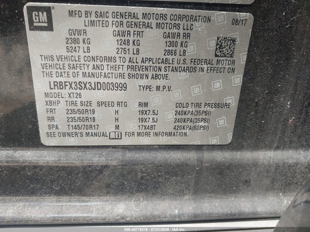 Продаж на аукціоні авто 2018 Buick Envision Premium I, vin: LRBFX3SX3JD003999, номер лоту: 45776376