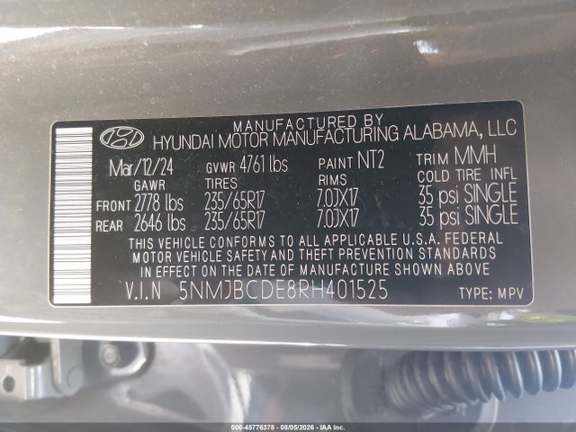 Продаж на аукціоні авто 2024 Hyundai Tucson Sel, vin: 5NMJBCDE8RH401525, номер лоту: 45776378