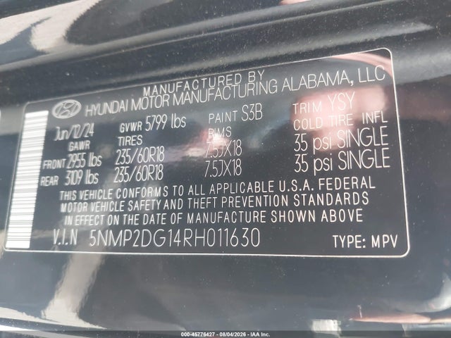 5NMP2DG14RH011630 Hyundai Santa Fe Hybrid Sel