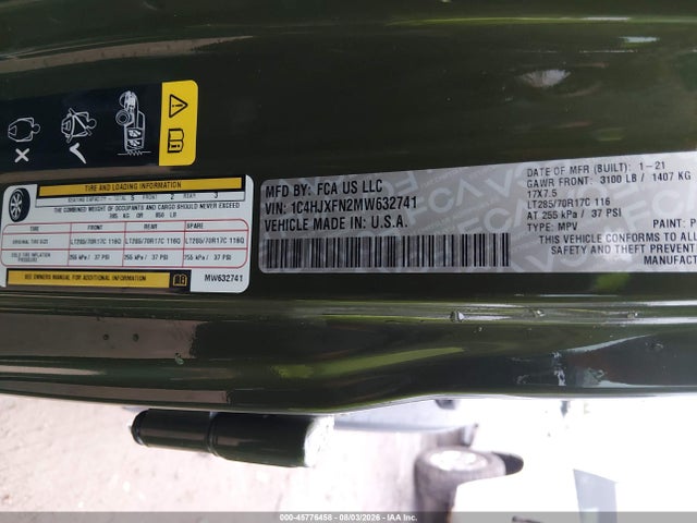 Продажа на аукционе авто 2021 Jeep Wrangler Unlimited Rubicon 4x4, vin: 1C4HJXFN2MW632741, номер лота: 45776458