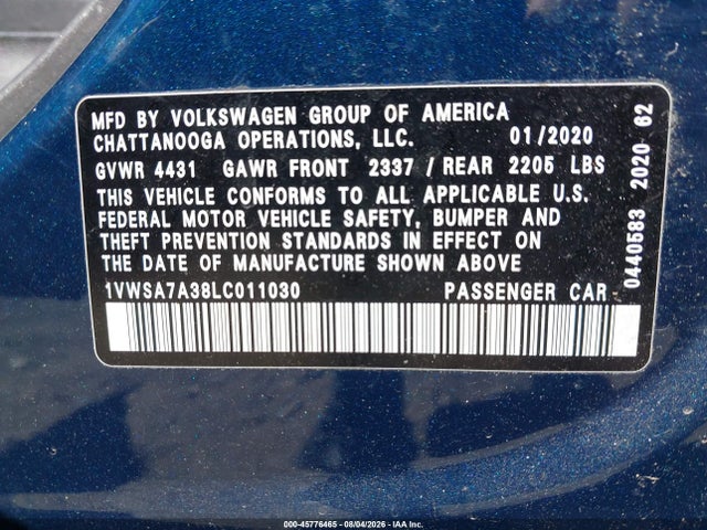 Volkswagen Passat 2.0t Se 2020 1VWSA7A38LC011030 Image 9