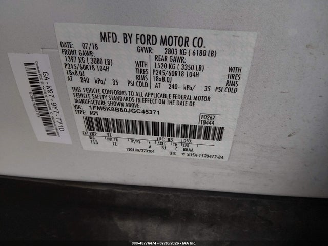 Ford Explorer 2018 1FM5K8B80JGC45371 Image 9