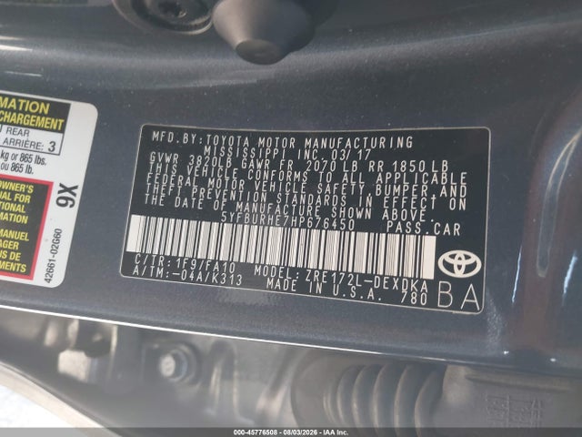 Toyota COROLLA L 2017 5YFBURHE7HP676450 Image 9