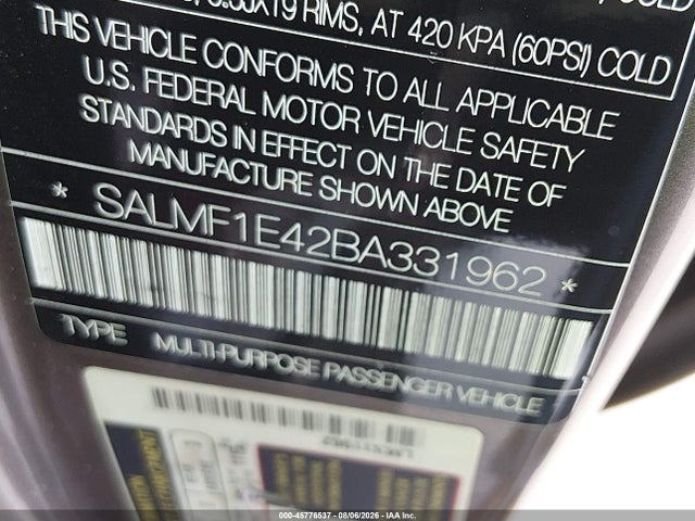 45776537 :رقم المزاد ، SALMF1E42BA331962 vin ، 2011 Land Rover Range Rover Supercharged مزاد بيع