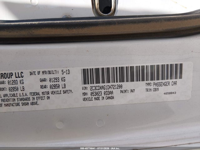 45776541 :رقم المزاد ، 2C3CDXAG1DH721200 vin ، 2013 Dodge Charger Police مزاد بيع