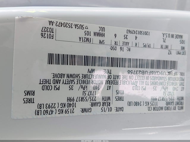 2015 Ford Escape Se მანქანა იყიდება აუქციონზე, vin: 1FMCU9GX6FUB23758, აუქციონის ნომერი: 45776547