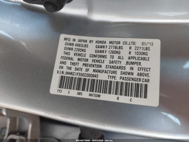 Продажа на аукционе авто 2014 Acura Rlx, vin: JH4KC1F55EC000945, номер лота: 45776560