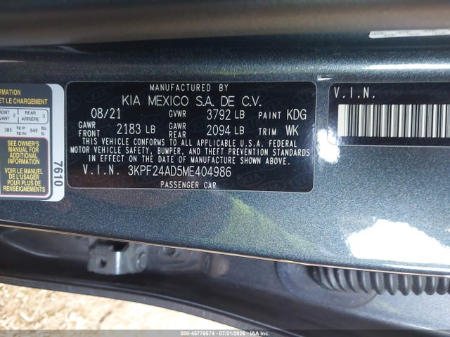Aukcja sprzedaży 2021 Kia Forte Lxs, vin: 3KPF24AD5ME404986, numer aukcji: 45776574