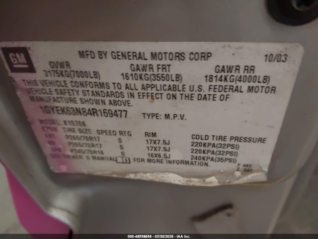 Продаж на аукціоні авто 2004 Cadillac Escalade Standard, vin: 1GYEK63N84R169477, номер лоту: 45776616