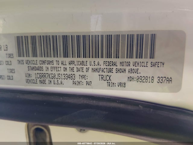 1C6RR7KG0JS133483 RAM 1500 Tradesman 4x4 5&#039;7 Box