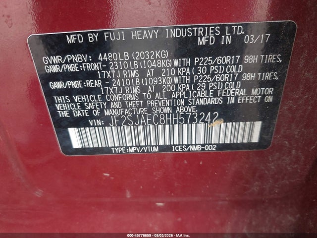 Subaru Forester 2.5i Premium 2017 JF2SJAEC8HH573242 Image 9