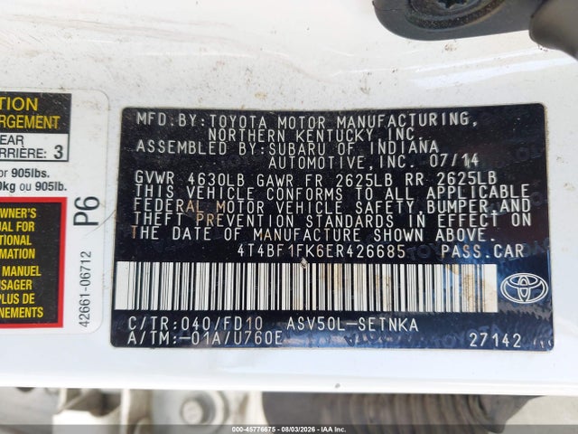 Продаж на аукціоні авто 2014 Toyota Camry Le, vin: 4T4BF1FK6ER426685, номер лоту: 45776675