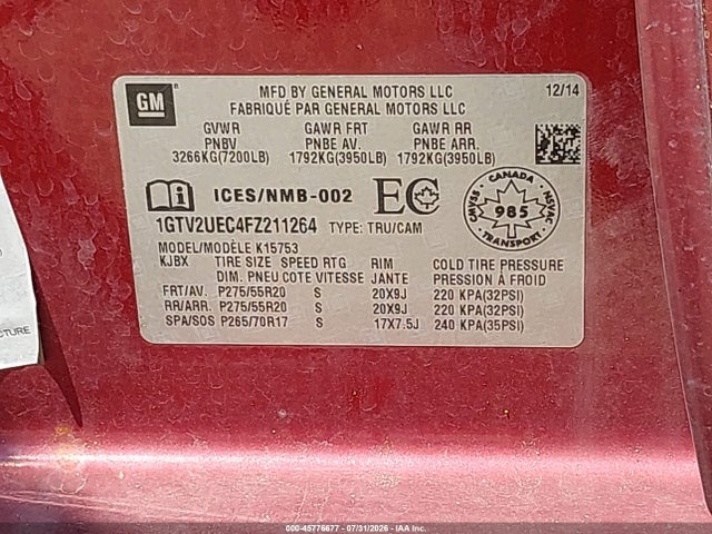GMC Sierra 1500 Sle 2015 1GTV2UEC4FZ211264 Image 9