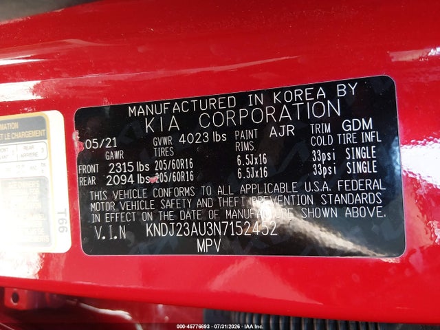 Продаж на аукціоні авто 2022 Kia Soul Lx, vin: KNDJ23AU3N7152452, номер лоту: 45776693