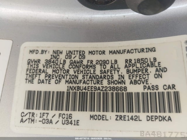 Продажа на аукционе авто 2010 Toyota Corolla Le, vin: 1NXBU4EE9AZ238668, номер лота: 45776715
