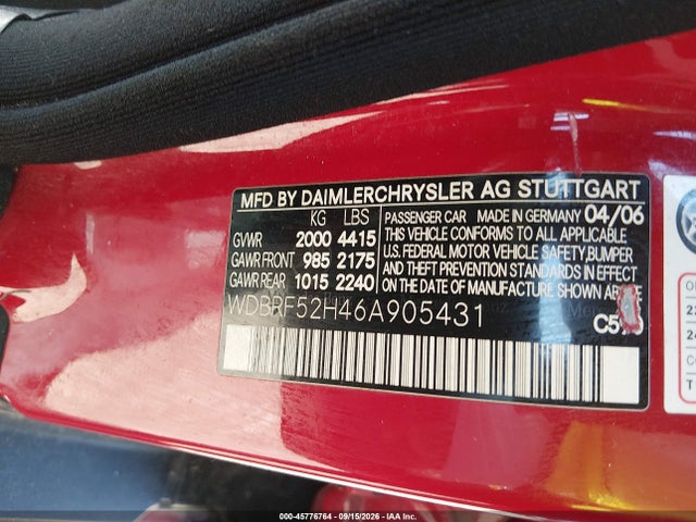 2006 Mercedes-benz C 230 Sport მანქანა იყიდება აუქციონზე, vin: WDBRF52H46A905431, აუქციონის ნომერი: 45776764