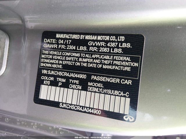 45776765 :رقم المزاد ، SJKCH5CR4JA044900 vin ، 2018 Infiniti Qx30 Premium مزاد بيع