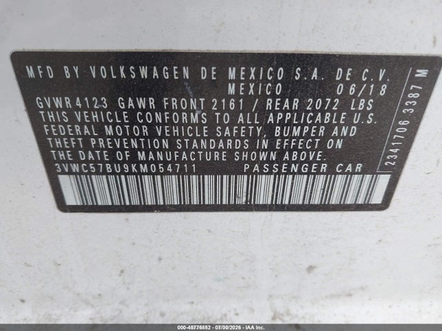 Продажа на аукционе авто 2019 Volkswagen Jetta 1.4t R-line/1.4t S/1.4t Se, vin: 3VWC57BU9KM054711, номер лота: 45776852