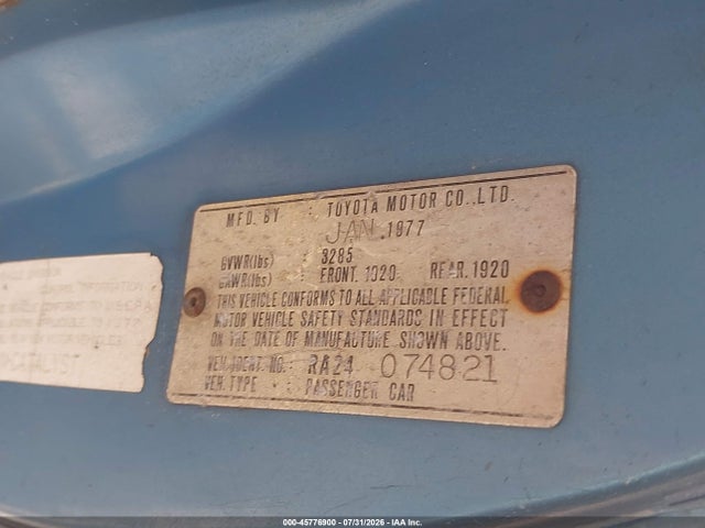 1977 Toyota Celica მანქანა იყიდება აუქციონზე, vin: RA24074821, აუქციონის ნომერი: 45776900
