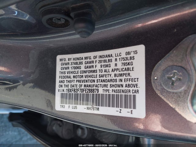 Honda CIVIC SE 2015 19XFB2F70FE288879 Image 9