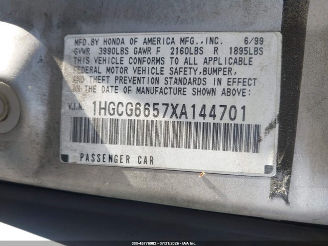 Продажа на аукционе авто 1999 Honda Accord Lx, vin: 1HGCG6657XA144701, номер лота: 45776982