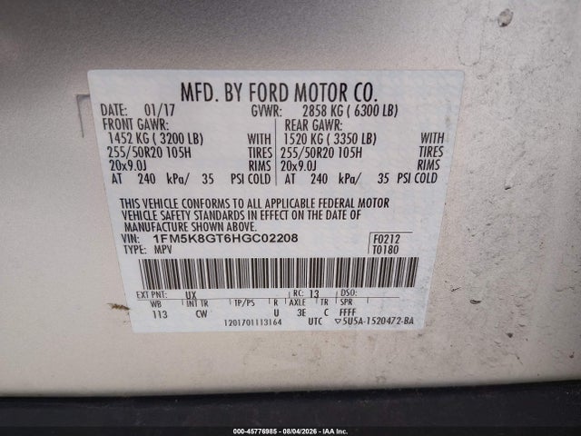 Продажа на аукционе авто 2017 Ford Explorer Sport, vin: 1FM5K8GT6HGC02208, номер лота: 45776985