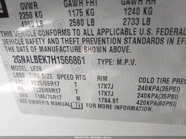 Продаж на аукціоні авто 2017 Chevrolet Equinox Ls, vin: 2GNALBEK7H1566861, номер лоту: 45777010