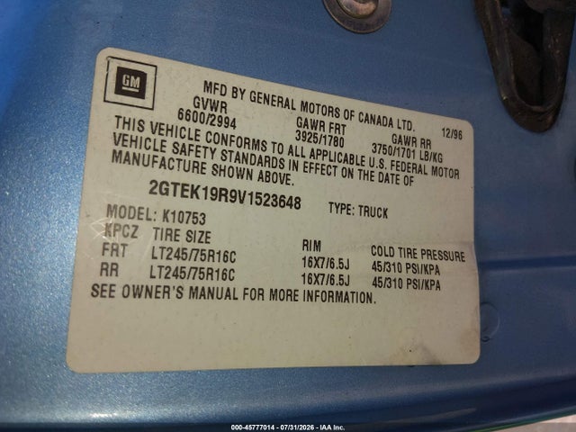 Aukcja sprzedaży 1997 Gmc Sierra 1500 Sl Wideside, vin: 2GTEK19R9V1523648, numer aukcji: 45777014