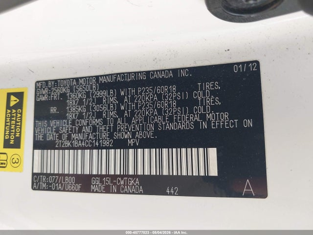 2012 Lexus Rx 350 მანქანა იყიდება აუქციონზე, vin: 2T2BK1BA4CC141982, აუქციონის ნომერი: 45777023