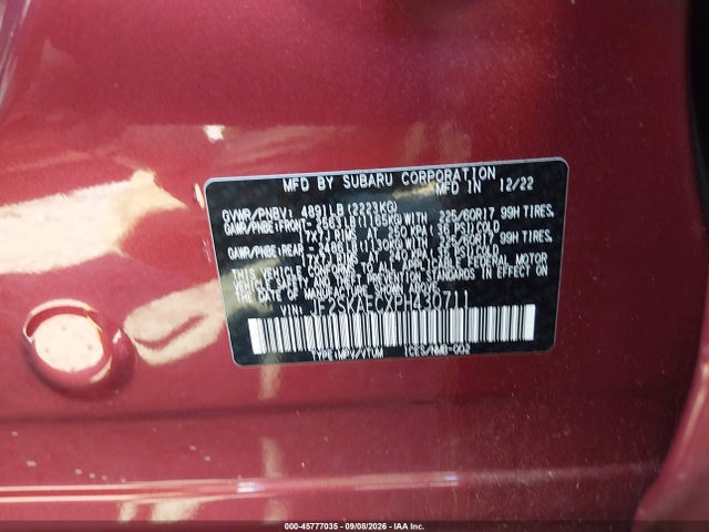 2023 Subaru Forester Premium მანქანა იყიდება აუქციონზე, vin: JF2SKAECXPH430711, აუქციონის ნომერი: 45777035