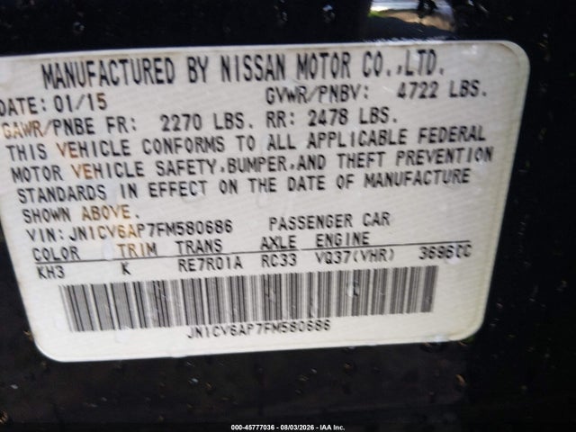 Продаж на аукціоні авто 2015 Infiniti Q40, vin: JN1CV6AP7FM580686, номер лоту: 45777036