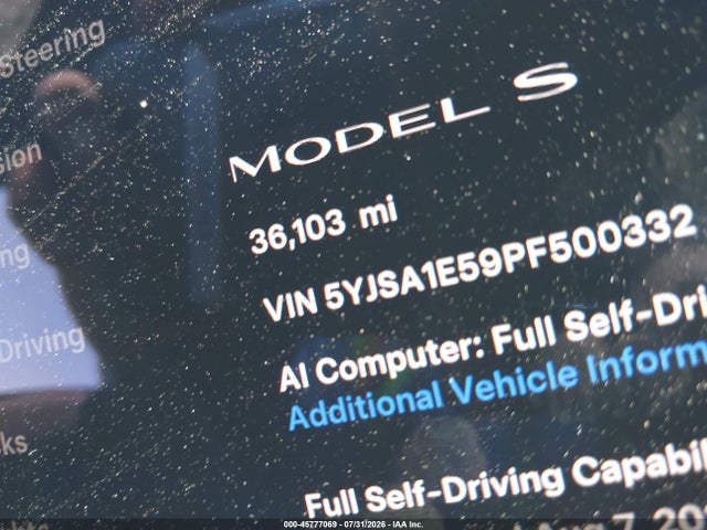 45777069 :رقم المزاد ، 5YJSA1E59PF500332 vin ، 2023 Tesla Model S Dual Motor All-wheel Drive/standard Range مزاد بيع